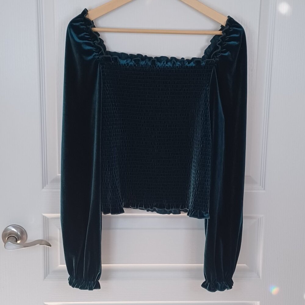 Laundry By Shelli Secal Off Shoulder Top Women M/L Green Velvet Whimsigoth
